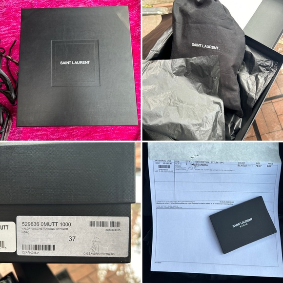 100% Auth YSL Cassandra 110 heels black/gold bronze size 37/7 TTS box and bags - Picture 3 of 16